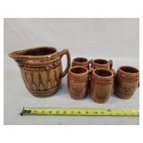 Barrel Style Picther - Chipped & 4 Mugs Set