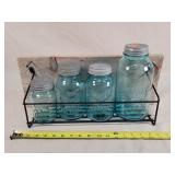 Antique Blue Jar Canister Set on Barn Wood