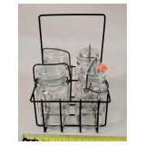 4 Small Glass Topped Jars in Basket