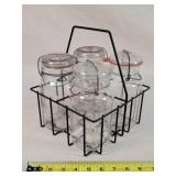 4- Antique Quart Jars in Milk Basket