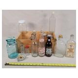 Soda Bottles, Jars, & Wooden Prune Box