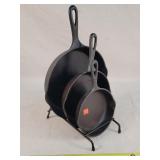 Wagner Cast Iron Skillet Set of 3 on Wire Rack