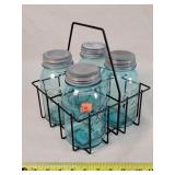 4- Blue Ball Jars in 4 Cell Milk Basket