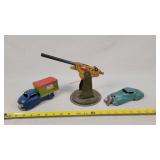 Antique 6" Car, Tin RR Truck, Tin Aircraft Gun