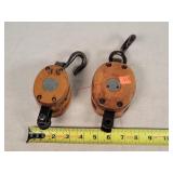 2- Small Antique Wooden Pulleys
