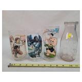 Case Pint Milk Bottle & 3 Cartoon Glasses