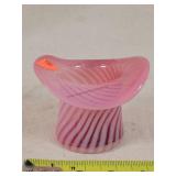 Fenton cranberry / white swirl Hat Vase 4" Dia.