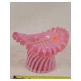 Fenton cranberry / white swirl Hat Vase 5.5" Dia.