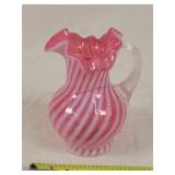 Fenton cranberry / white swirl Pitcher Vase 5.5"t