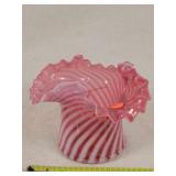 Fenton cranberry / white swirl Ruffle Vase 6" Dia