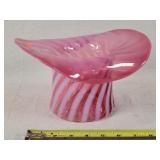 Large Fenton cranberry / white swirl Hat Vase -