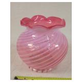 Fenton cranberry / white swirl Vase 5"t
