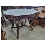 Antique Marble Top Carved Table 39"W x 30"H x 27"D