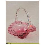 Fenton Cranberry Ruffle Basket 7"w