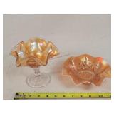 Marigold Carnival Glass Ruffle Bowl & Stem Bowl