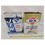 2- Antifreeze 1 Gallon Tins,  Missing Top, Empty