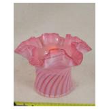 Fenton cranberry / white swirl Ruffle Vase 6" Dia