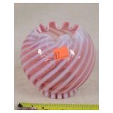 Fenton cranberry / white swirl Vase 5" Dia