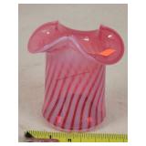 Fenton cranberry / white swirl Vase 4" t