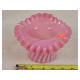 Fenton cranberry / white swirl Vase 6" Dia