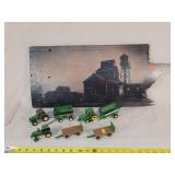 Wood Farm Silhouette & 7 -1/64 John Deere Toys