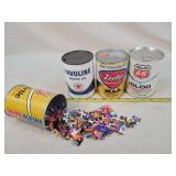 4- Paper/ Tin 1 Qt. Oil Cans, 1 with Puzzle