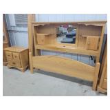 Solid Oak Queen Bed w/ Bookcase Headboard