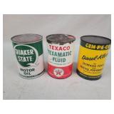 3- 1 Quart Tin Oil Cans, 2-Full 1-Partial