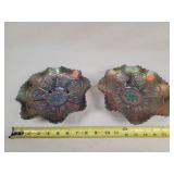2- Fenton Peacock & Grape Carnival Glass bowls 8"