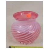 Fenton cranberry / white swirl Vase 5" Dia