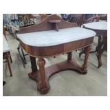 Antique Marble Top Walnut Side Table 42"W x