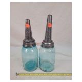 2-Vintage 2 Qt. Glass Jars w/ Oil Dispensers