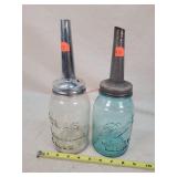 2-Vintage 1 Qt. Glass Jars w/ Oil Dispensers