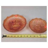 2- Fenton Carnival Glass Peacock Bowls