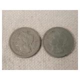 1865 & 1867 US 3 Cent Nickels