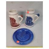 2- Western Stoneware Steins & Haeger Plate