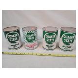 4- Quaker State 1 Quart Tin Oil Cans, Sealed &