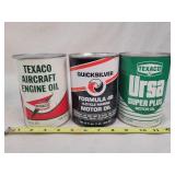 3- 1 Quart Tin Oil Cans, Sealed & Full