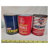 3- 1 Quart Tin Oil/Fluid Cans, 2- Sealed,