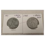 1943 & 1945 Walking Liberty Half Dollars
