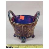 Northwood Blue Carnival Glass Basket 5"w