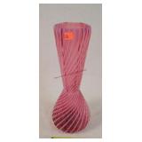 Fenton cranberry / white swirl Vase 12"t