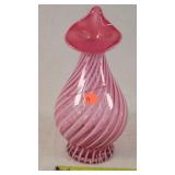 Fenton cranberry / white swirl Vase 10.5"t