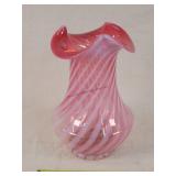 Fenton cranberry / white swirl Vase 9.5"t