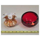 Art Glass Vase & Ruby Red Glass Ashtray