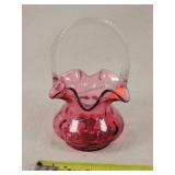 Fenton Cranberry Ruffle Basket 8"t