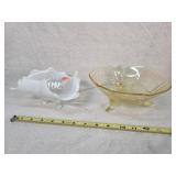 Opalescent Ruffled Bowl & Yellow Depression Bowl
