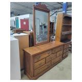 Oak Dresser w/ Mirror,  62"W x 32"H x 18"D