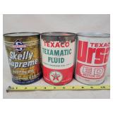 3- 1 Quart Tin Oil/Fluid Cans, Sealed & Full