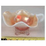 Dugan Glass Carnival Peach Opalescent Fan Dish